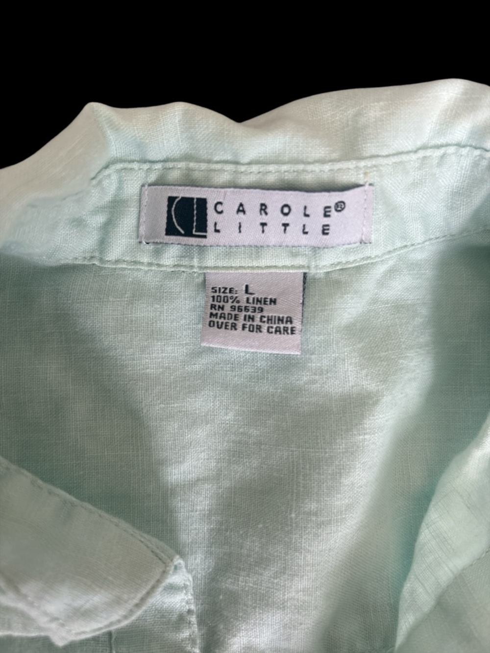 100 linen  Button-Up LShirt size M mint - Picture 3 of 5